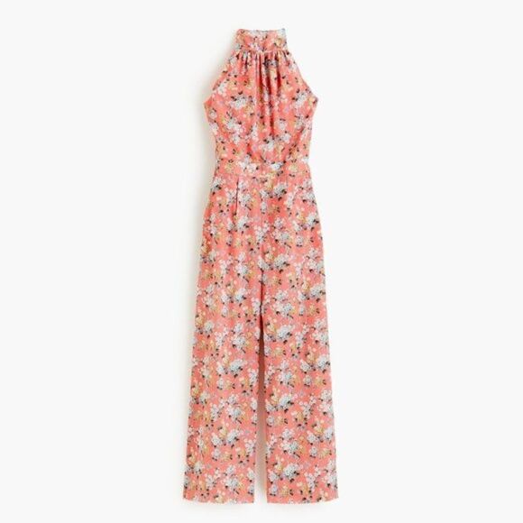 J. Crew High Neck Hallelujah Coral Floral Jumpsuit Liberty Josephine Print Sz 14 - Picture 1 of 13